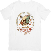 Thumbnail for Drinks Coffee Wears Black Avoids People Skull T-Shirt | Funny Vintage Boho Graphic Tee
