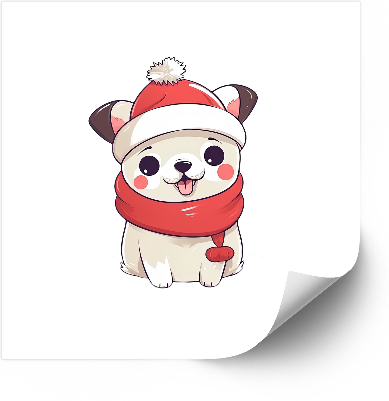 Christmas Puppy Sticker | Kawaii Santa Hat Dog Vinyl Decal